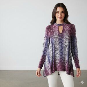 Jennifer Lopez Maroon and Navy Snake Print Long Sleeve Top